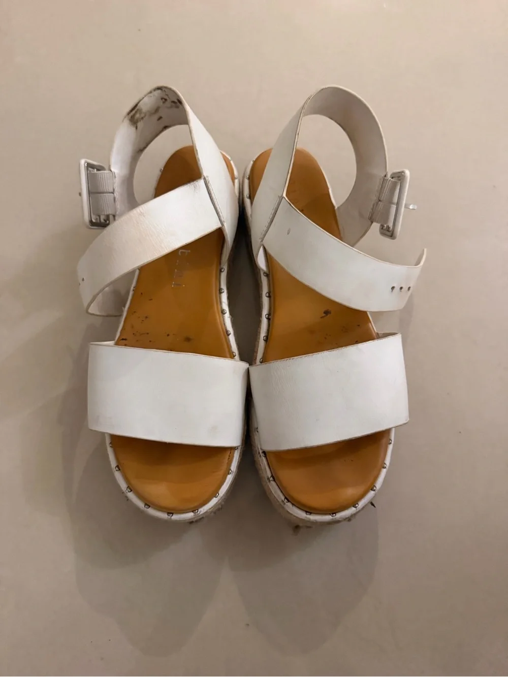 Gianni Bini White Platform Sandals with Tan Insole